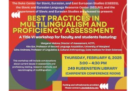 Title VI workshop on multilingualism and proficiency flyer Thurs Feb 6 3pm 249 Rubenstein Library